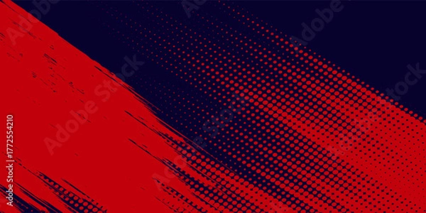 Fototapeta Halftone dots red and blue color pattern gradient grunge texture background. Dot pop art comic sport style vector illustration. grunge vector dots
