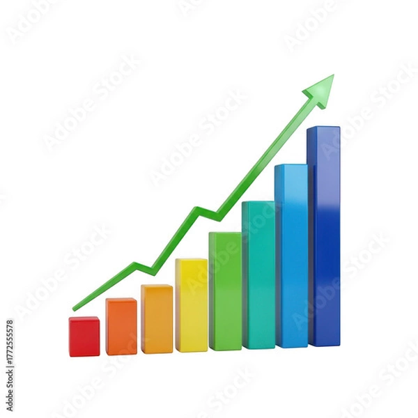 Fototapeta Growth bar chart increasing arrow stock market progress finance isolated on transparent background