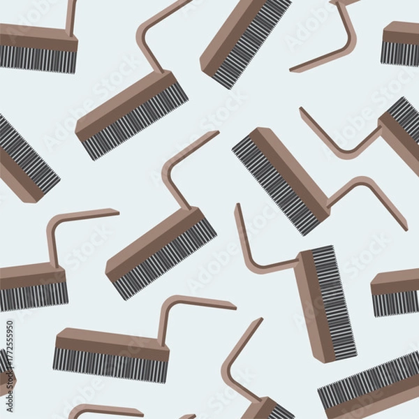 Obraz Brown brush for clothes and shoes seamless pattern design. Natural bristles, endless background, repeating print, ecological zero-waste supplies. Flat vector illustration for wrapping, fabric, package