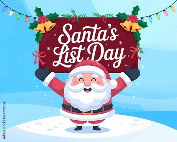 Fototapeta Santa claus celebrates santas list day with a festive banner and joy