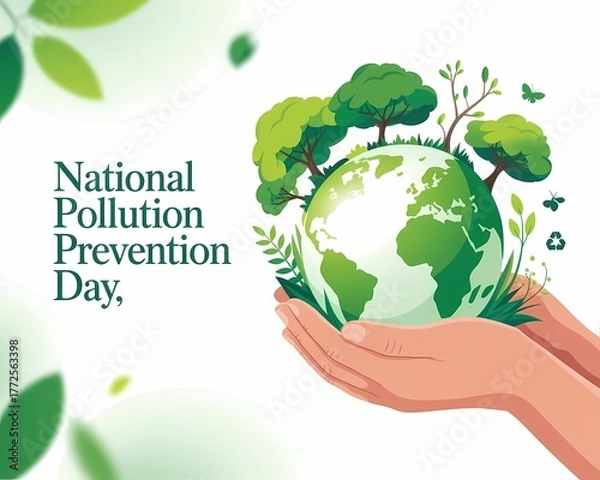 Fototapeta National pollution prevention day with globe and trees isolated on white background