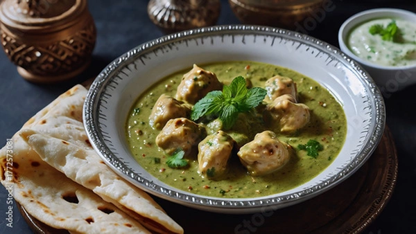 Fototapeta chiken creamy white haandi with chapati