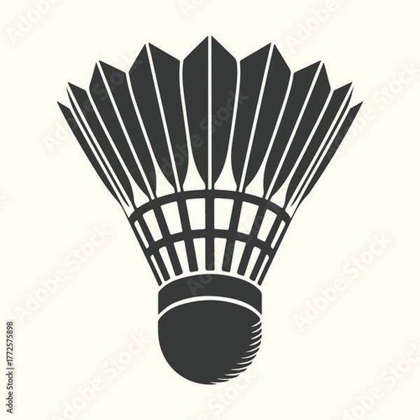 Fototapeta A black and white silhouette of a badminton shuttlecock, isolated on a light cream background
