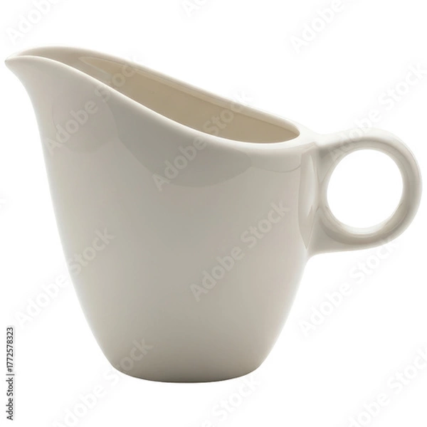 Fototapeta Elegant white ceramic creamer pitcher with handle and pouring spout for coffee and tea service