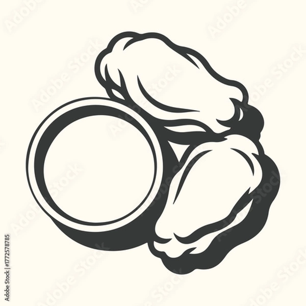 Fototapeta Stylized illustration of three chicken wings with a dipping sauce bowl, isolated on a light background
