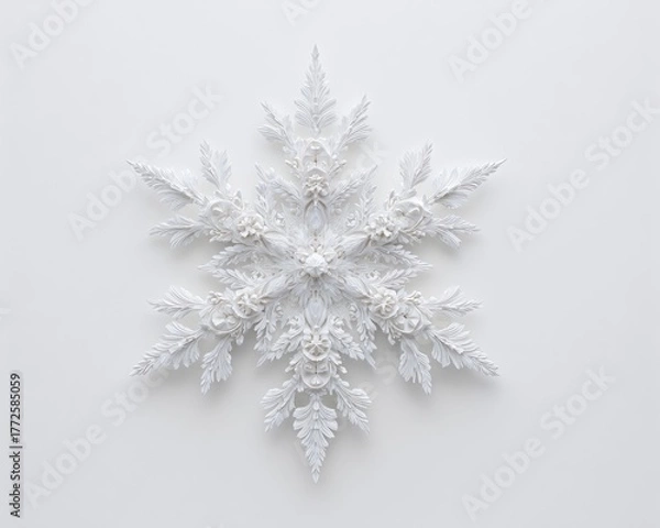 Fototapeta Detailed White Snowflake Design On White Background