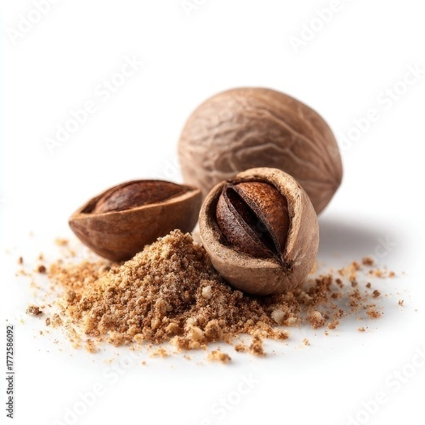 Fototapeta Whole And Ground Nutmeg Isolated On White Background