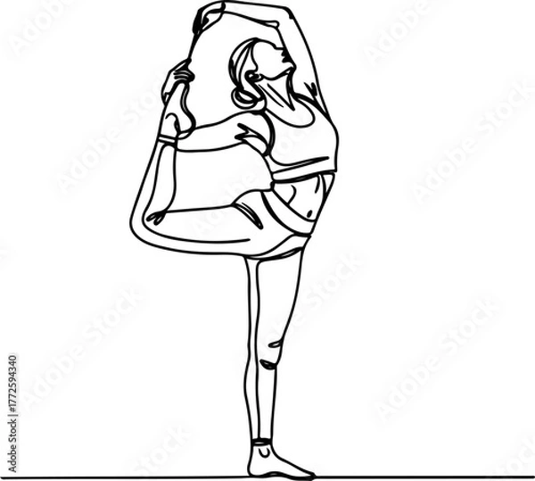 Fototapeta Continuous Line Art of Woman Doing Yoga Pose on White Background