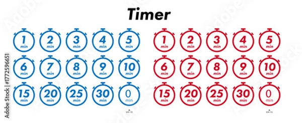 Obraz タイマーアイコン（Timer／ストップウォッチ・分表示・青赤カラー）残り時間