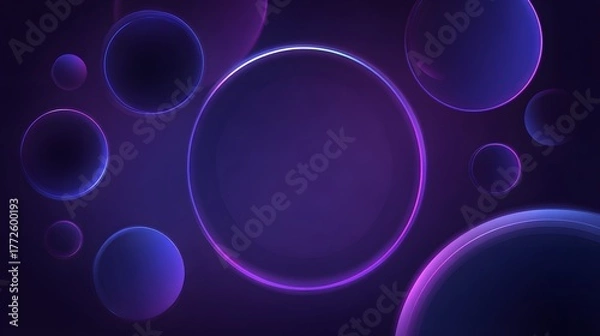 Fototapeta Futuristic Radiant Neon Circles on Deep Purple Canvas with Sleek Modern Abstract Arrangements for Trendy Illustrations