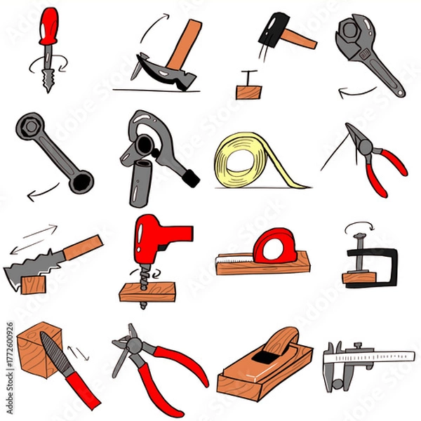 Obraz 様々な工具の使い方のシンプルなイラスト