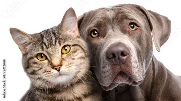 Fototapeta Adorable cat and gentle giant dog together forever companionship best friends
