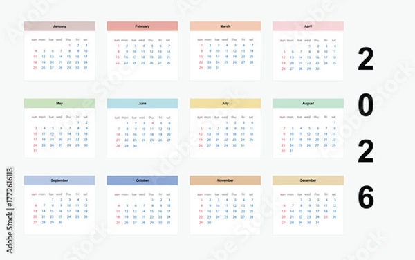 Obraz Minimal Modern 2026 Calendar Design | Clean Vector Wall Calendar Template
