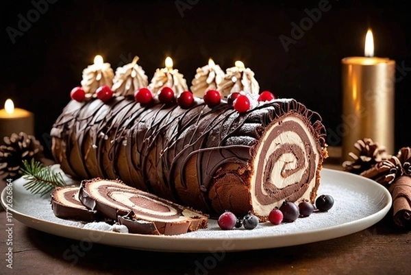 Fototapeta Yule log cake (Bûche de Noël)