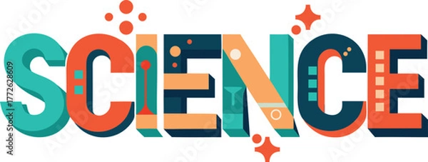 Obraz Colorful science word art with fun shapes and vibrant colors on white