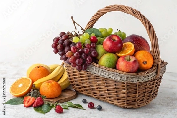 Obraz Fruits in a basket on white background
