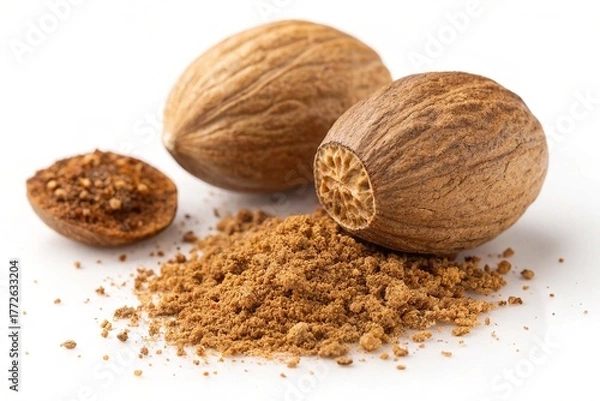 Obraz Dry nutmeg spice isolated on white background