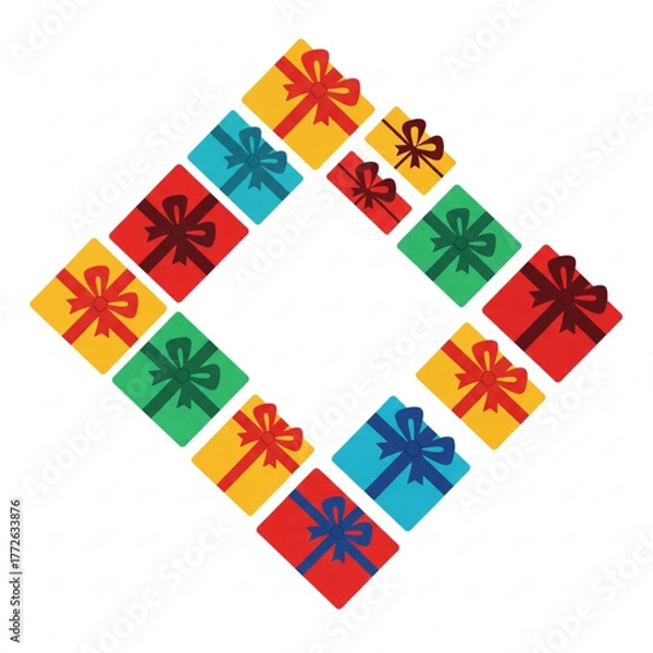 Fototapeta Colorful gift boxes arranged in a square shape for New Year, Christmas  