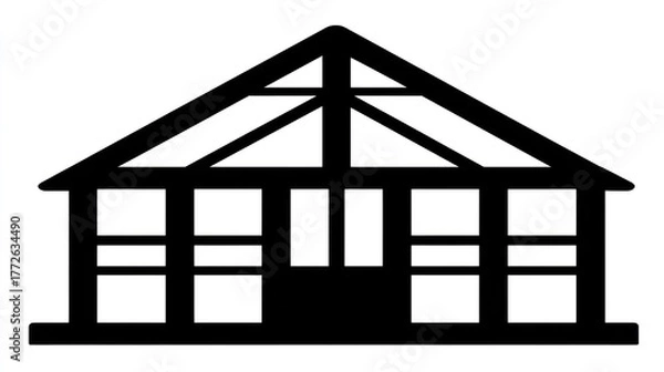 Fototapeta Black and white illustration of a simple house or building structure