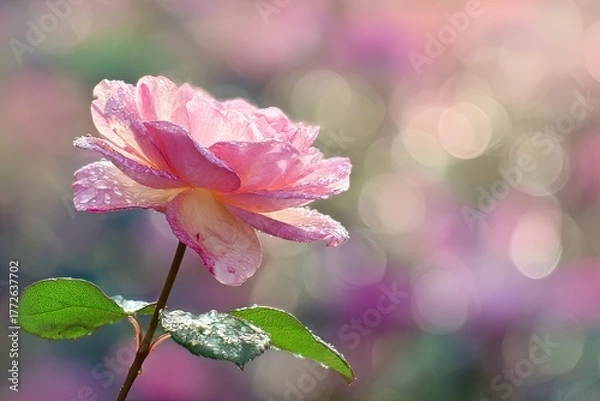Obraz Beautiful Pink Rose With Dew Drops