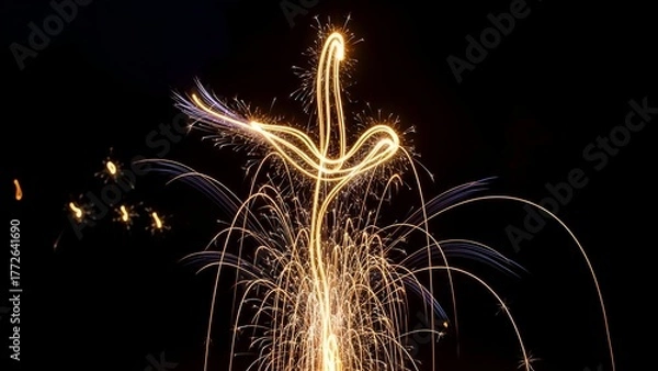 Fototapeta Long-exposure shot capturing the vibrant, illuminated trails of fireworks against a dark sky