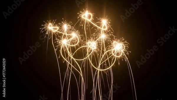 Fototapeta Artistic depiction of light trails resembling flowers against a dark background, evoking a sense of celebration