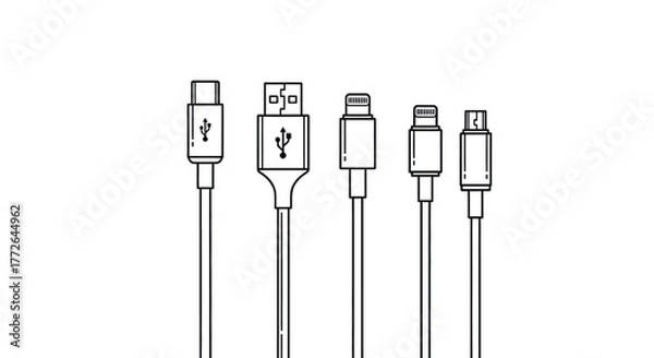 Obraz Set of modern usb charging cables with various connector types for devices vector