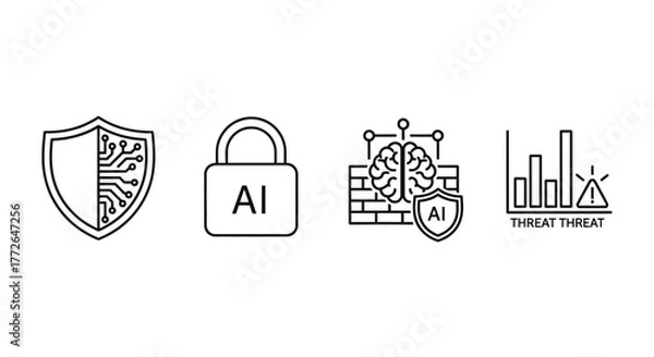 Obraz Digital security icons ai concept cyber protection data protection network security and analytics flat design icons vector