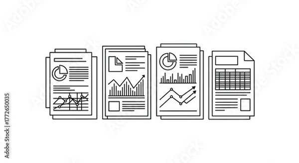 Obraz Business data reports and financial charts doodle style hand drawn outline vector