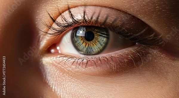 Obraz Extreme close up of a human eye iris with green blue and gold colors pupil macro