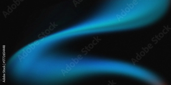 Fototapeta Illustration of the bright blue aurora borealis lights winding across the pitch-black night sky. The combination of colors and textures creates a cool, modern, and slightly melancholic atmosphere.