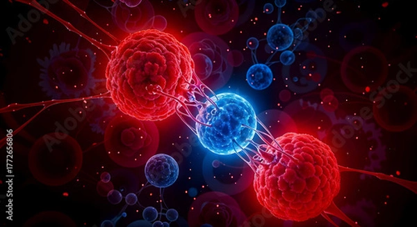 Fototapeta Cellular repair with nanotechnology, medical innovation and biotechnology concept, 3d illustration