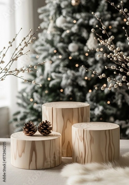 Obraz Three Christmas podium for products showcase