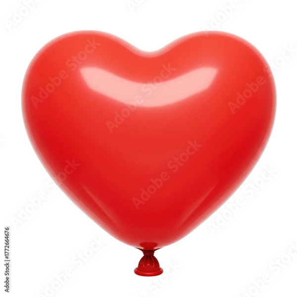 Fototapeta A vibrant red heart shaped balloon floating against a stark white background space