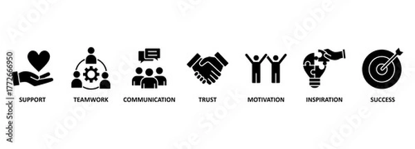 Fototapeta Banner collaboration and teamwork with icons