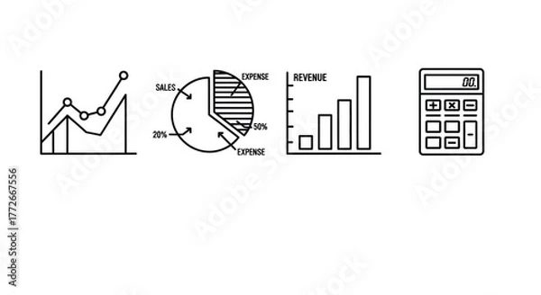 Obraz Set of hand drawn financial graphs charts and calculator icons for business analysis vector