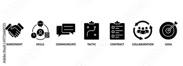 Obraz Banner negotiation deal agreement collaboration concept vector illustration with keywords and icons