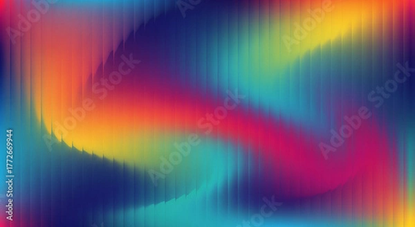 Fototapeta Vibrant abstract pixelated gradient flowing through a dark background with swirling rainbow colors