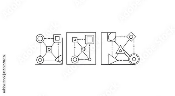 Obraz Diagrams illustrating a technical process with interconnected components and flow arrows vector