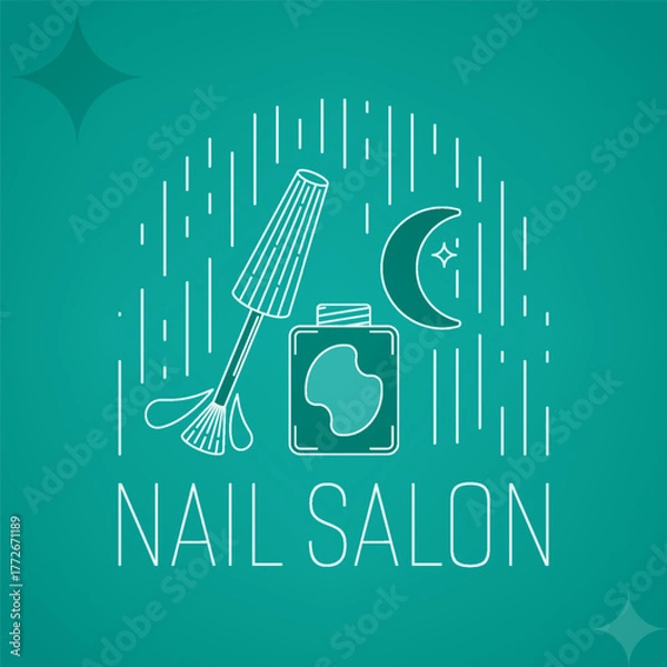 Fototapeta Simple line luxury manicure logo design for professional nail studio and spa