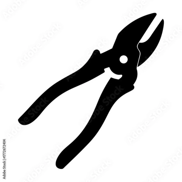 Obraz Striking Black Silhouette of Pruning Shears Tool Against a White Background
