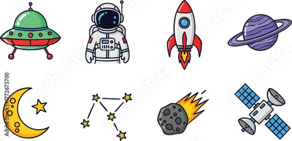 Fototapeta Space Exploration Cartoon Elements Collection.