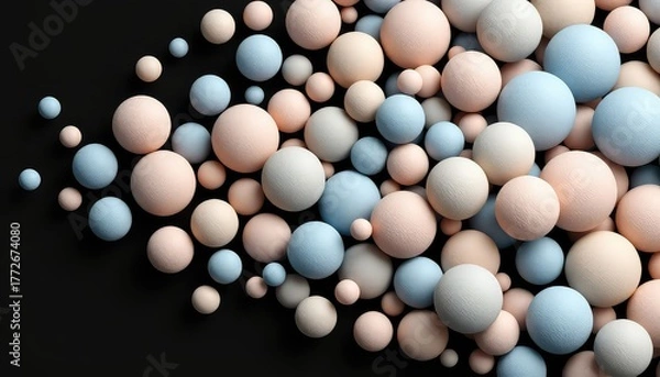 Obraz Pastel spheres of different sizes scattered on a dark backdrop, suggesting softness and tranquility
