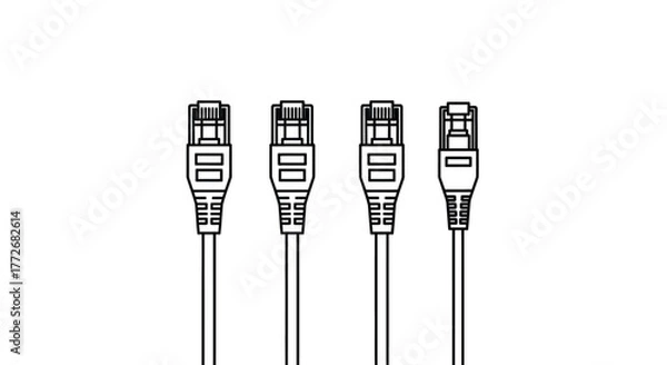 Obraz Four network ethernet cables with rj45 connectors lying side by side on vector
