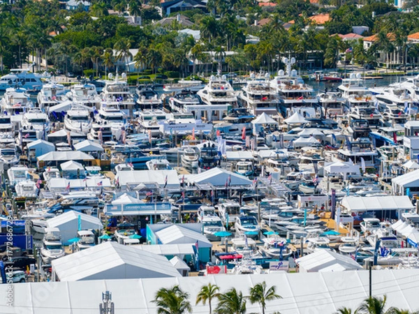 Fototapeta Aerial telephoto photo of the 2025 Fort Lauderdale International Boat Show