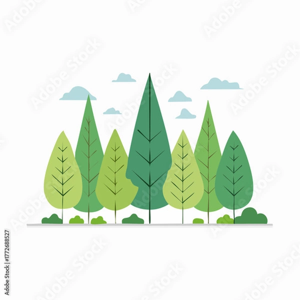 Obraz Green Trees Illustration with Geometric Shapes, Nature Scene