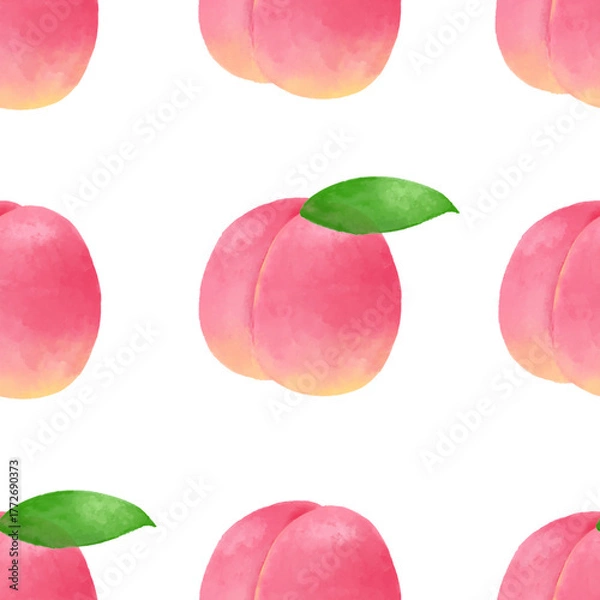 Fototapeta Peach seamless pattern. Pink fruits decor for wrapping paper, textile prints, banners, backgrounds.