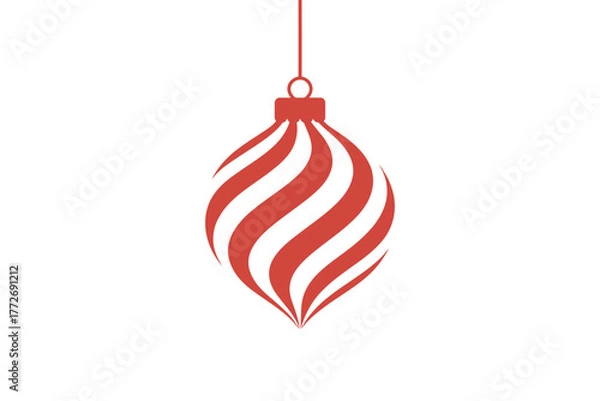 Fototapeta Isolated red christmas ornament with spiral pattern hanging on a white background