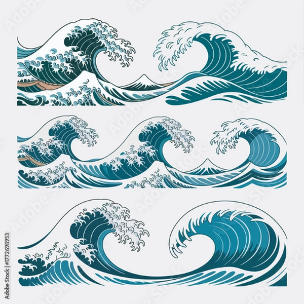 Fototapeta Seamless fish and wave pattern design