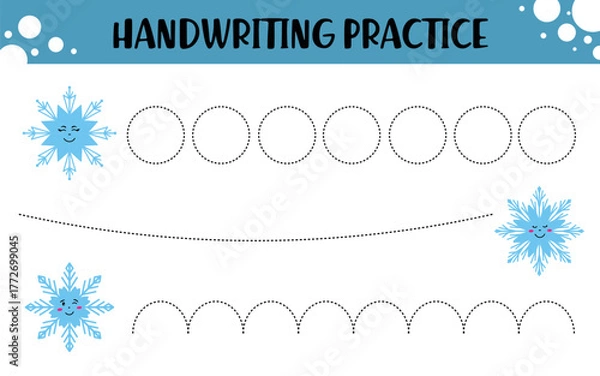 Fototapeta Winter Snowflake Handwriting Practice Worksheet for Preschool